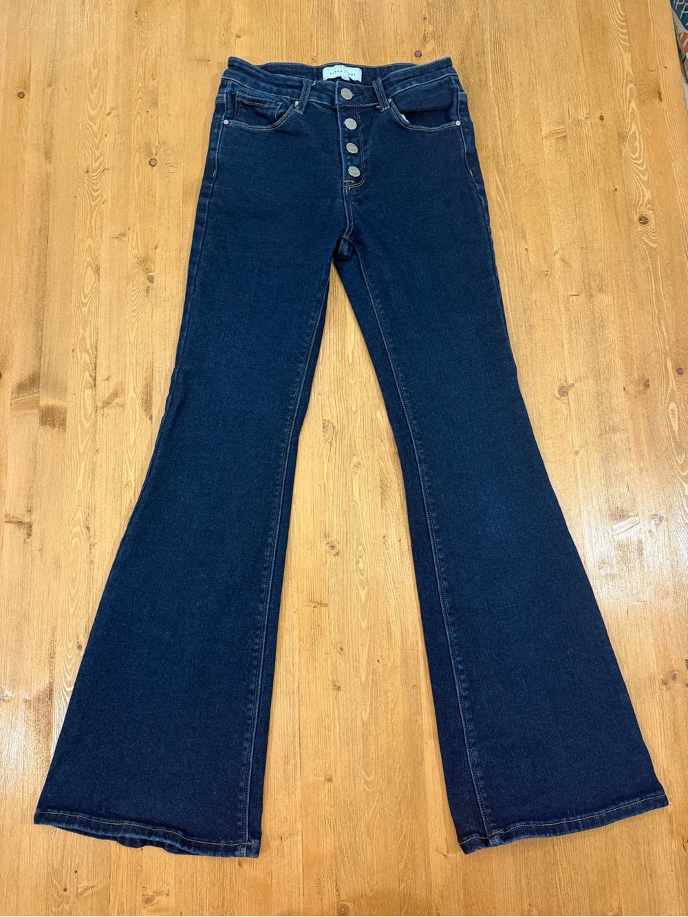 Risen Jeans Dark Blue Women's High-Rise Button-Fly Flare